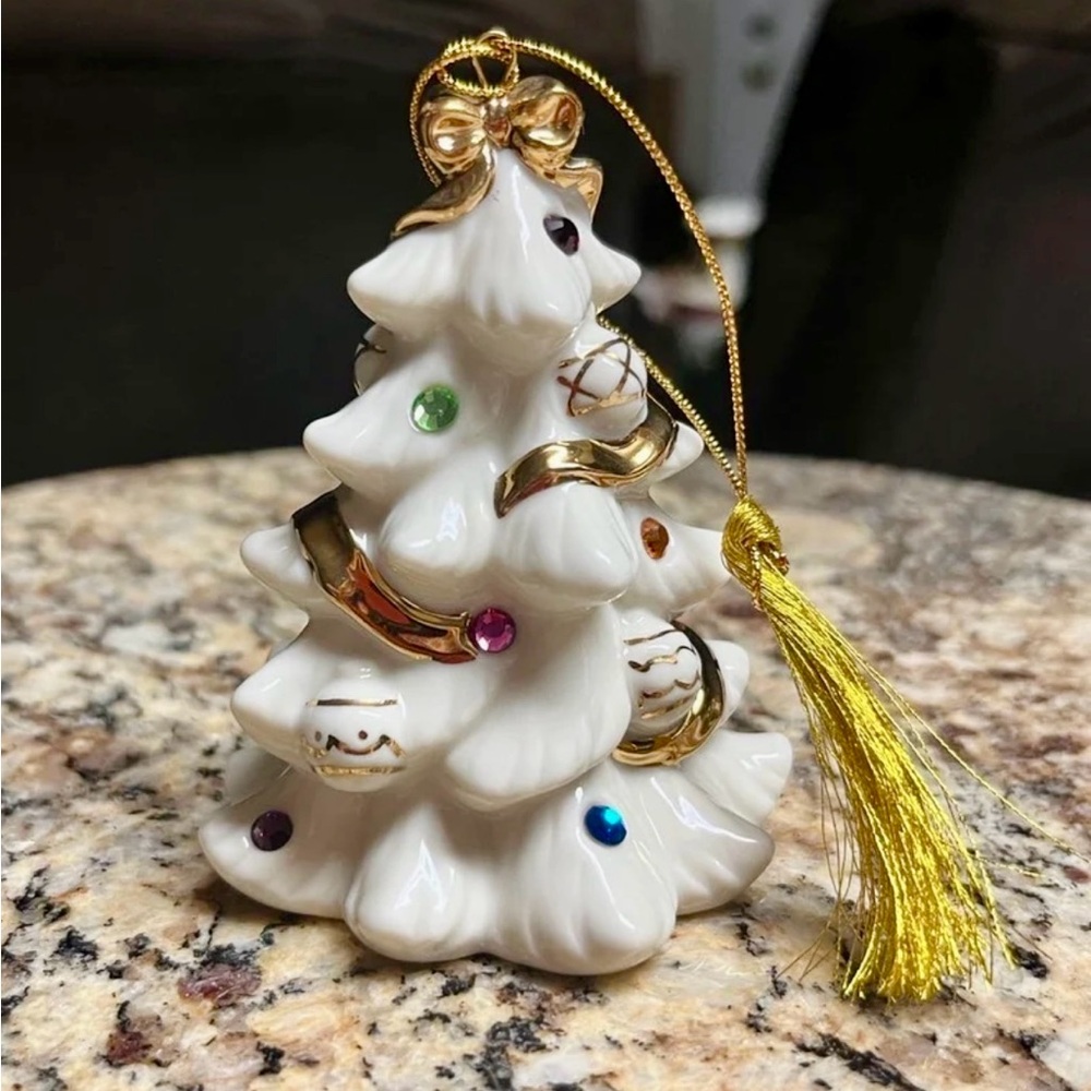 Lenox~2001 Jeweled Christmas Tree Ceramic Ornament W/ Colored Jewels & Gold Trim - Picture 5 of 12